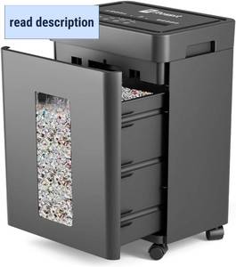 lot 311143 image: Retails for $133 Frossvt Heavy Duty Paper Shredder Micro-Cut High Security Level P-412 Sheets 10-Minutes Running TimeAUTO Reverse 5.3-Gallon Pull Out Bin, Anti-Jam & Quiet Shredder for Office Home