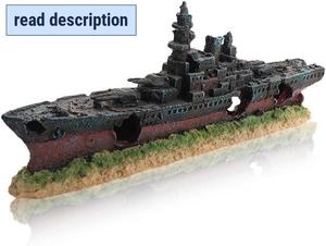 lot 311177 image: 16.5 inch Extra Large Realistic Shipwreck Decor for Aquarium - Resin Sunken Ship Ornament with Fish Hideouts, Fish Tank Accessories, Aquarium Ornaments, Fish Tank shipwrecks Giant Warship
