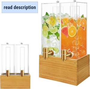 lot 411086 image: 2 Pack 2 Gallon Drink Dispenser, Large Drink Dispenser with Wood Stand, Beverage Dispenser with Ice Core and Airtight Valve, Drink Dispensers for Parties