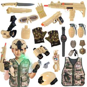 lot 44484 image: 20 Piece Army Costume for Kids, Soldier Military Dress up for Boys 3-10, Kids Army Gear Role Play, Halloween Costume Camouflage Set with Vest, Camo Gloves, Helmet, Halloween Christmas Gift for Kids�� - Retail $40