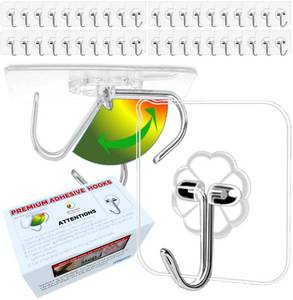 lot 44512 image: QUALIALL 40pcs Heavy Duty Adhesive Hooks for Damage-Free Hanging - Transparent Plastic Hangers for Ceilings and Walls - Retail $9