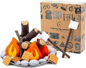 lot 44523 image: HUNIIHOME Pretend Campfire - Sensory Play Pretend Camping Set for Kids with Plush Fire, Logs and Stones - 17 Pieces - Safe, Soft, Fake Fire Pit - Felt Toy Campfire Playset for Kids - Retail $57