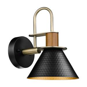 lot 44524 image: Black Wall Sconce, HWH Industrial Indoor Sconce Light Fixture, Single Wall Vanity Light Black Barn Wall Lamp with Hammered Metal Shade, Black and Gold Finish, 5HZG74B BKBG - Retail $55
