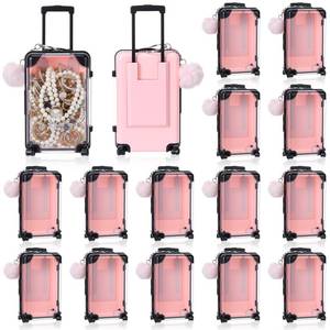 lot 44527 image: Gejoy Mini Suitcase Party Favor Box with Plush Ball Keychains 7.48 x 3.15 x 1.97 Inches Mini Empty Luggage Storage Box Clear Candy Packaging Case Containers for Travel Wedding Party(32 Pcs,Pink) - Retail $42