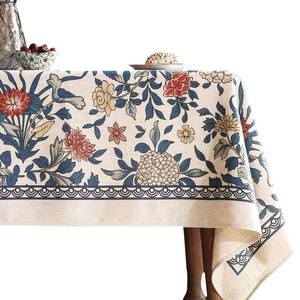 lot 44537 image: patdrea Designer Blue Tablecloth for Rectangle Table,Vintage Linen Leaves and Floral Pattern Extra Long Tablecloths,Farmhouse Decor Cover for Kitchen Dining Christmas,Thanksgiving,63x110-Ivar a - Retail $79