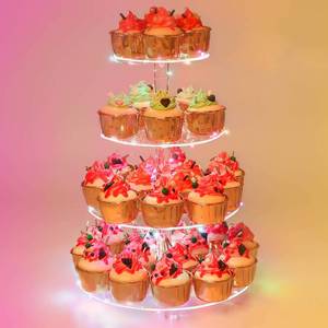 lot 44545 image: YestBuy 4 Tier Round Cupcake Stand �� Premium Cupcake Holder �� Acrylic Cupcake Tower Display �� Display for Pastry  LED Light String �� Ideal for Weddings, Birthday Parties & Events (Multicolored) - Retail $20