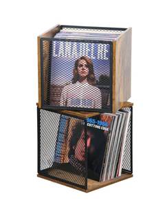 lot 44547 image: LOFTEY 2 Pack Vinyl Record Storage, 100-120 Records Vinyl Crate, Stackable Record Holder for 7-12 Records, Cube Storage Box for Book & Toys, Rustic Brown - Retail $40