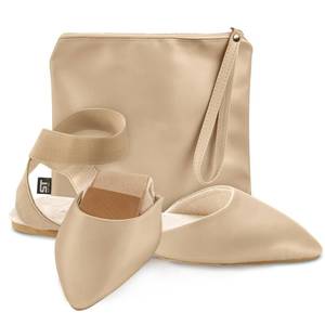 lot 44555 image: Silky Toes Foldable Flats for Women Dress Ankle Strap Shoes with Purse Nude - Retail $23