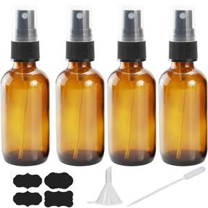 lot 44558 image: YUNFOOK 4 oz Amber Glass Spray Bottles for Essential Oils, Small Empty Fine Mist Spray Bottle,4 Pack with Funnel Dropper - Retail $8