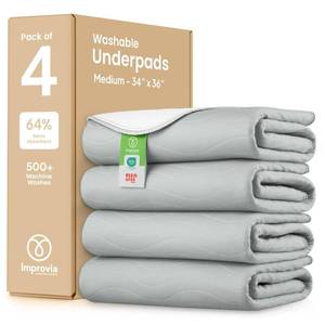 lot 44565 image: IMPROVIA� Washable Underpads, Heavy Absorbency Reusable Incontinence Pads for Kids, Adults, Elderly, and Pets, Waterproof Protection Floor (Gray, 34x36 (Pack of 4)) - Retail $36