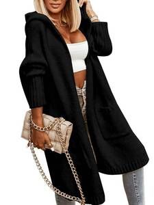 lot 44572 image: Aoysky Womens Long Cardigans Cable Knitted Open Front Oversized Hooded Outerwear Sweater Coat Black - Retail $50