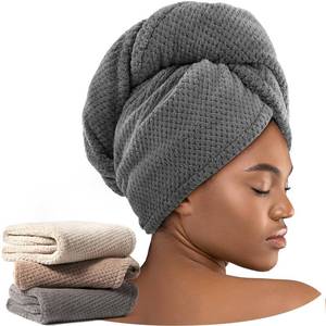 lot 44578 image: Umisleep 3 Pack Microfiber Hair Towel Wrap for Curly Hair, Super Absorbent Hair Drying Towel for Women, Kids, Hair Care Accessories, Hair Turban for Wet Hair (Grey, Camel, Brown) - Retail $10