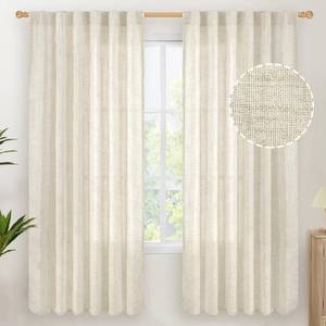 lot 44583 image: YoungsTex Curtains for Living Room 2 Panels - Ivory Cream Light Filtering Drapes with Back Tab Rod Pocket Rustic for Country Bedroom, Linen, 52 X 72 Inch - Retail $26