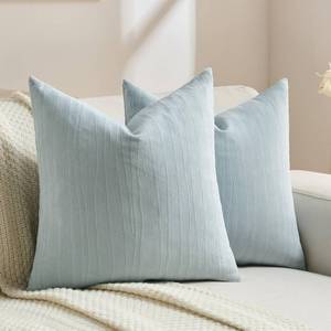 lot 44599 image: FUTEI Grey Blue Chenille Decorative Throw Pillow Covers 18x18 Inch Set of 2,Soft Crushed Striped Texture Cushion Case,Modern Home Decor for Couch Bed Living Room - Retail $25