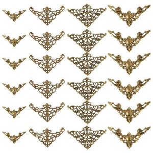 lot 44601 image: SUNNYCLUE 4 Sizes 120Pcs Book Corner Protectors Filigree Charms Bulk Bronze Tibetan Metal Hollow Triangles Wrap Album Cover Links Findings for Jewelry Making Charms DIY Necklace Crafts Supplies Adult - Retail $9