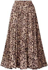 lot 44607 image: Womens Skirt Leopard Print Midi Long Shirring Skirts High Waisted A Line Skirtss Yellow M - Retail $22