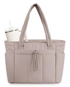 lot 44609 image: Wandering Nature Puffer Tote Bag with Cup Holder for 40 oz Tumbler & Laptop Compartment & Trolley Sleeve for Travel, Work, Nurse, Women - Retail $33