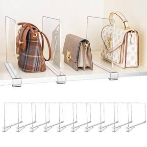 lot 44611 image: 10 Pack Shelf Dividers, Adjustable Shelf Dividers for Closet Organization with Non-Slip Design, Clear Acrylic Shelf Dividers for Clothes, Handbags, Purses, Towels, Bookshelf in Home Organization - Retail $33