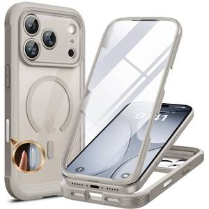 lot 44622 image: Miracase Magnetic for iPhone 17 Pro Case 6.3 Compatible with MagSafe Full-Body Phone Case with Built-in Glass Screen Protector & Camera Control,Drop Proof iPhone 17 Pro Cover, Grey Titanium - Retail $26