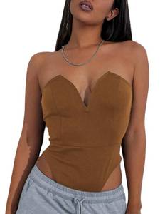 lot 44624 image: LYANER Women��s Sexy Sweetheart Sleeveless Tube Tops Strapless Bustier Corset Leotard Bodysuit Top Brown Medium - Retail $49