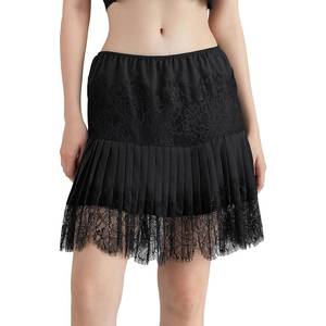 lot 44626 image: Women Lace Ruffle Mini Skirt Y2k Pleated Sexy Mid Waist Layered Flowy Slip Skirt (Black, S) - Retail $20