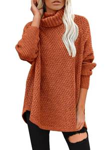 lot 44627 image: DOROSE Tunic Sweaters for Women Ribbed Knitted Sweater Fashion Trendy Pullover Top Rust Orange Large - Retail $29