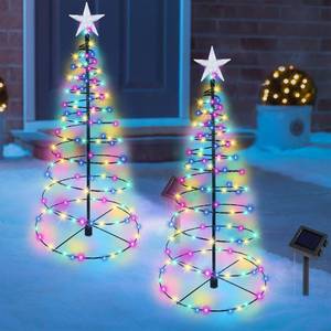 lot 44628 image: Dynaming 2 Pack Solar Spiral Christmas Trees with Multicolor Lights, 26 Outdoor Light Up Xmas Pathway Markers with Stake, Auto OnOff & Waterproof Lights for Winter Patio Yard Walkway Driveway Decor - Retail $42