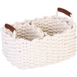 lot 44633 image: Sea Team 3-Pack Rectangle Woven Cotton Rope Storage Baskets with Handles, Shelf Basket, Closet Organizers, 3-in-1, White
