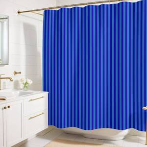 lot 44649 image: Worthwhile Goods Striped Shower Curtain - Blue & Navy Stripes - Modern Coloruful Home Decor - Fabric Shower Curtain for Any Bathroom - 72x72 Inches (Blue Stripes) - Retail $25