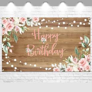 lot 44664 image: Avezano Rustic Wood Birthday Banner Happy Birthday Party Decorations Pink Floral Girls Women Bday Backdrop Photo Booth Studio Props 6 x 3.6 ft - Retail $10
