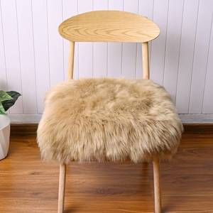 lot 44666 image: Softlife Camel Faux Fur Sheepskin Chair Cover 2 PCs Seat Cushion Pad Super Soft Area Rugs for Living Bedroom Sofa Dorm (1.6ft x 1.6ft) - Retail $29