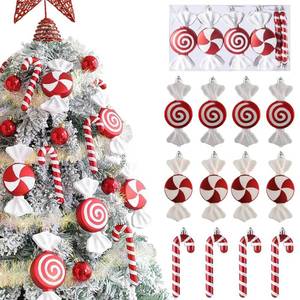 lot 44670 image: 12 Pcs Candy Cane Ornaments for Christmas Tree - 6.5 Inch Red & White Assorted Shape Lollipop Hanging Decor with Ribbon for Sweet - Themed Xmas & New Year Party, Home Holiday Decorations - Retail $19