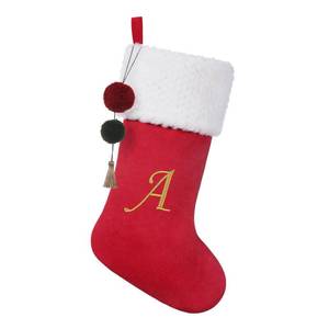 lot 44671 image: LETTER G NOT A Pxniy 19.5 inches Personalized Velvet Christmas Stocking,Initials Embroidered Letter Christmas Stocking with pom poms, for Fireplace Hanging Decor and Xmas Gift