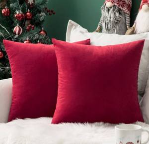 lot 44672 image: MIULEE Pack of 2 Christmas Red Velvet Pillow Covers Decorative Square Pillowcase Soft Solid Cushion Cases Holiday Home Decor for Sofa Couch Bedroom Car 18x18 Inch - Retail $15
