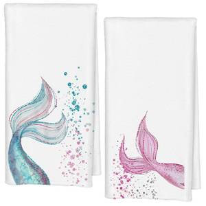 lot 44673 image: Qabliqo Mermaid Bathroom Decor Hand Towels Set of 2, Mermaid Gifts Blue Pink Tail Decorative Kids Hand Towels for Girls, Coastal Beach Kitchen Towels, 16x24 Inch - Retail $13