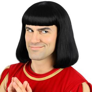lot 44675 image: PUREHAIR Mens Short Black Bob Wig with Full Bangs Unisex Funny Costume Wig for Men Halloween Cosplay Party (Adults) - Retail $22