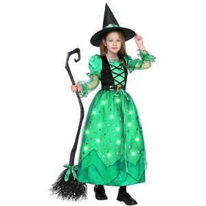 lot 44682 image: Spooktacular Creations Girls Witch Costume, Light up Witch Costume Kids, Starry Dress with Broom Belt Hat for Child Halloween Role Play Parties, S