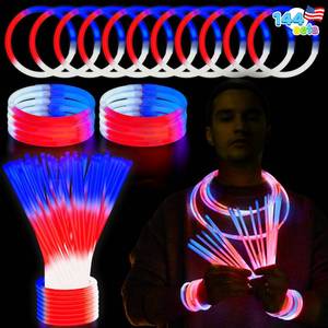 lot 44688 image: JOYIN 72 Pcs July 4th Glow Sticks Bulk with Connectors, Red White Blue 3 Colors In 1 Glow in The Dark Stick, Light Up Bracelets & Necklaces for Kids & Adults, Party Favor Supplies For Independence Day