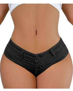 lot 44694 image: VENDAU Denim Thong Booty Shorts for Women - Sexy Stretchy Micro Mini Daisy Dukes Hotpants Hot Pants (US, Alpha, Medium, Regular, Regular, Black) - Retail $15