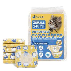 lot 44697 image: Pet Soft Disposable Cat Diapers - Diaper for Female & Male Cats, Puppy Doggie Diapers for Female Dogs with Adjustable Foam Tail Hole, X-Small (24Pcs, Yellow) - Retail $20