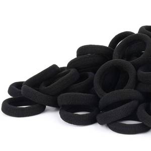 lot 44722 image: Black Seamless Hair Ties �� Cotton Hair Bands �� Tiny Elastics Ponytail Holders for Toddlers, 1 Inch in Diameter, Black, by Nspring - Retail $7