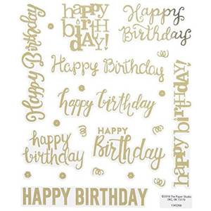 lot 44724 image: Gold Foil Script Happy Birthday Stickers - Retail $8