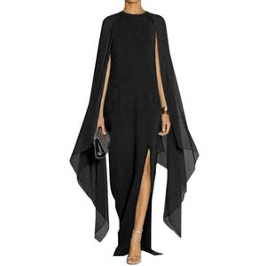lot 44730 image: MAYFASEY Womens Flare Chiffon Sleeve High Split Formal Evening Gown Maxi Dress with Cape Black M - Retail $50