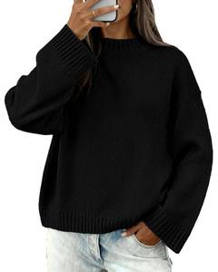 lot 44731 image: BTFBM Sweaters for Women 2026 Casual Crewneck Long Sleeve Loose Ribbed Knit Pullover Sweater Winter Clothes Fall Outfits(Black, Large) - Retail $41