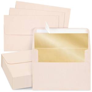 lot 44732 image: Best Paper Greetings A7 Envelopes - Blush Pink, 5.25 x 7.25 In, 50 Pack, Bronze Foil Lining - Peel & Seal Invitation & Mailing Envelopes for Wedding Invitations & Stationery Supplies - Retail $12