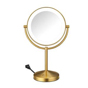 lot 44734 image: Conair Lighted Makeup Mirror, Double-Sided LED Vanity Mirror with 1X10X Magnification, 3 Light Settings, 3 Modes, 360° Rotation, Brushed Brass Finish - Retail $89