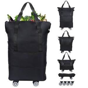 lot 44737 image: LKbeuuu Reusable Grocery Bag on Wheels Shopping Bag with Wheels, Detachable Roller Tote Bag, Luggage Bag, used for Shopping, Camping, Traveling, Giving Gifts to Friends, Large Capacity, Black - Retail $26