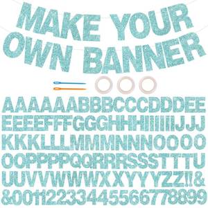lot 44739 image: BEISHIDA 116 PCS Glitter Baby Blue DIY Letter Banner Kit Make Your Own Banner��Including 111 Letters and Numbers 3 Rope and 2 Threading Device,Customized for Birthday Graduation Wedding Party Decor - Retail $13