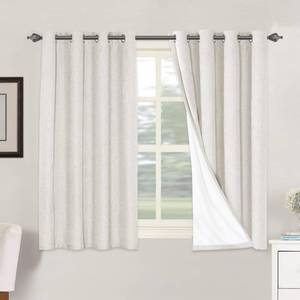 lot 44741 image: H.VERSAILTEX Primitive Linen Curtains 100% Blackout Curtain Drapes Burlap Fabric Curtains with White Thermal Insulated Liner, Grommet Top Drapes Living RoomBedroom (2 Panels, 52 x 54 Inch, Ivory) - Retail $29