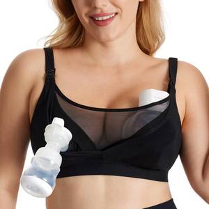 lot 44756 image: Momcozy Mesh Support Pumping Bra Hands Free Suitable for 36C-44G, HF018 Comfortable Plus Size Pumping and Nursing Bra in One Black XL - Retail $31